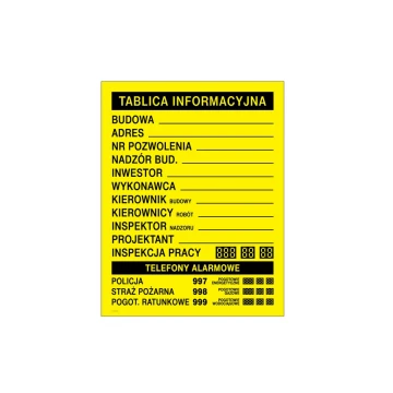 Tablica informacyjna budowy - wym. 700x900mm - PVC - kolorowy druk UV - BHP175