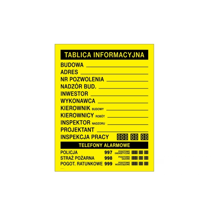 Tablica informacyjna budowy - wym. 700x900mm - PVC - kolorowy druk UV - BHP175