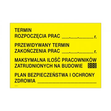 Tablica informacyjna budowy - wym. 700x500mm - PVC - kolorowy druk UV - BHP177