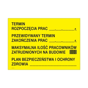 Tablica informacyjna budowy - wym. 700x500mm - PVC - kolorowy druk UV - BHP177