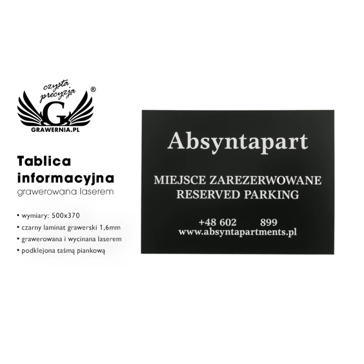 Tablica informacyjna grawerowana - miejsce parkingowe - laminat gr. 1,6mm - wym. 500x370mm - SZ123