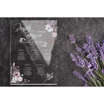 Tablica na wesele z układem stołów - plexi 5mm z nadrukiem UV - wym. 500x700mm - TNS008