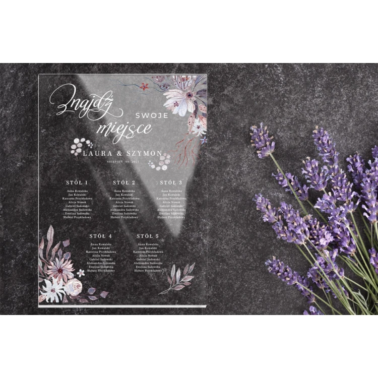 Tablica na wesele z układem stołów - plexi 5mm z nadrukiem UV - wym. 500x700mm - TNS008