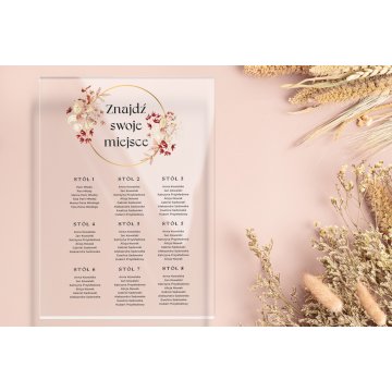 Tablica na wesele z układem stołów - plexi 5mm z nadrukiem UV - wym. 500x700mm - TNS009