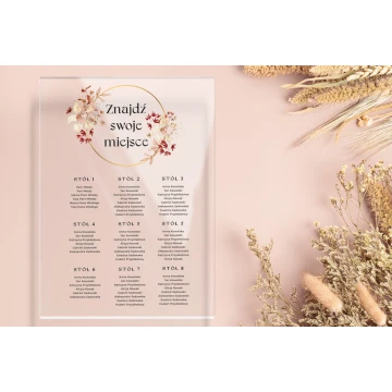 Tablica na wesele z układem stołów - plexi 5mm z nadrukiem UV - wym. 500x700mm - TNS009