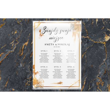 Tablica na wesele z układem stołów - plexi 5mm z nadrukiem UV - wym. 500x700mm - TNS010