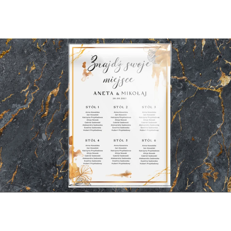 Tablica na wesele z układem stołów - plexi 5mm z nadrukiem UV - wym. 500x700mm - TNS010