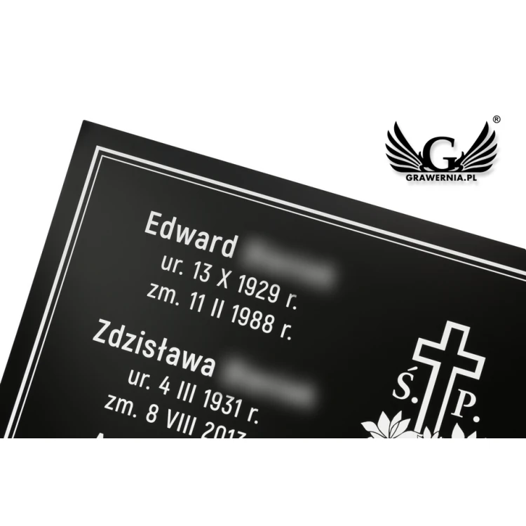 TABLICA NAGROBKOWA - czarny laminat gładki - biały grawer wym. 750x400mm - TAB071