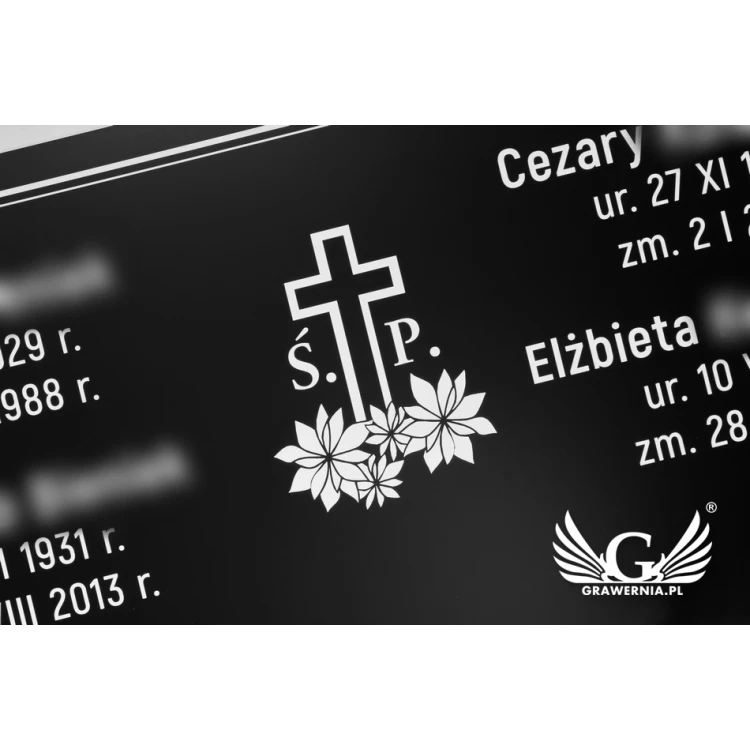 TABLICA NAGROBKOWA - czarny laminat gładki - biały grawer wym. 750x400mm - TAB071