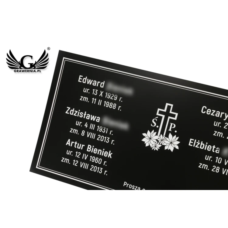 TABLICA NAGROBKOWA - czarny laminat gładki - biały grawer wym. 750x400mm - TAB071
