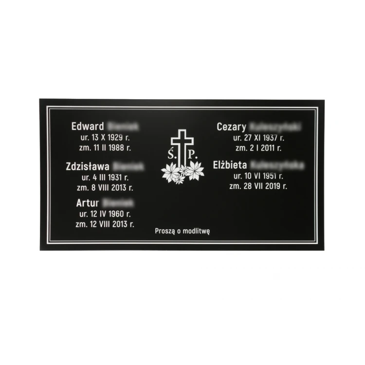 TABLICA NAGROBKOWA - czarny laminat gładki - biały grawer wym. 750x400mm - TAB071