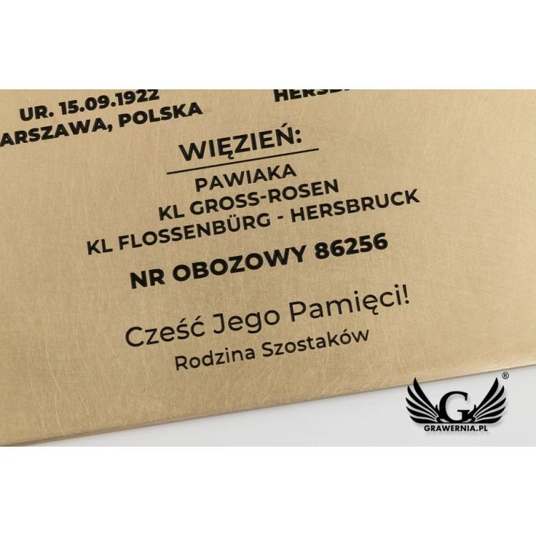 Tablica pamiątkowa z fotografią  - mosiądz szczotkowany i lakierowany - wym. 300x210mm - TAB076 