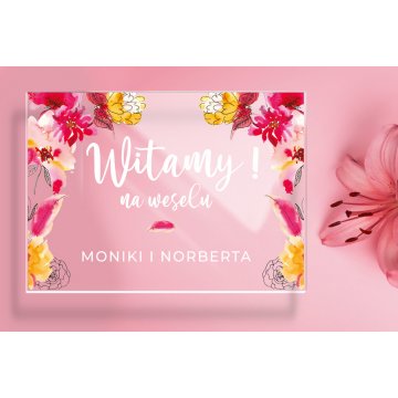 Tablica powitalna na ślub, wesele - plexi 5mm z nadrukiem UV - wym. 700x500mm - TNS005