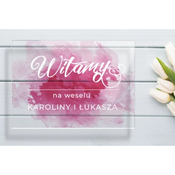 Tablica powitalna na ślub, wesele - plexi 5mm z nadrukiem UV - wym. 700x500mm - TNS002