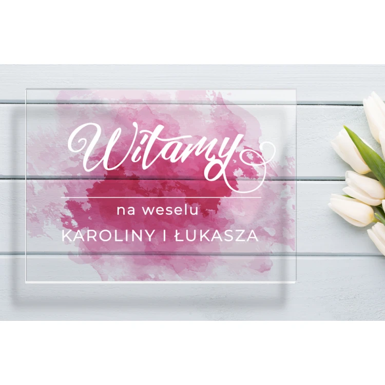Tablica powitalna na ślub, wesele - plexi 5mm z nadrukiem UV - wym. 700x500mm - TNS002