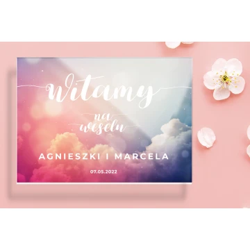 Tablica powitalna na ślub, wesele - plexi 5mm z nadrukiem UV - wym. 700x500mm - TNS012