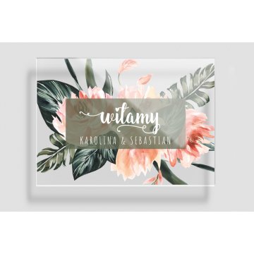 Tablica powitalna na ślub, wesele - plexi 5mm z nadrukiem UV - wym. 700x500mm - TNS014