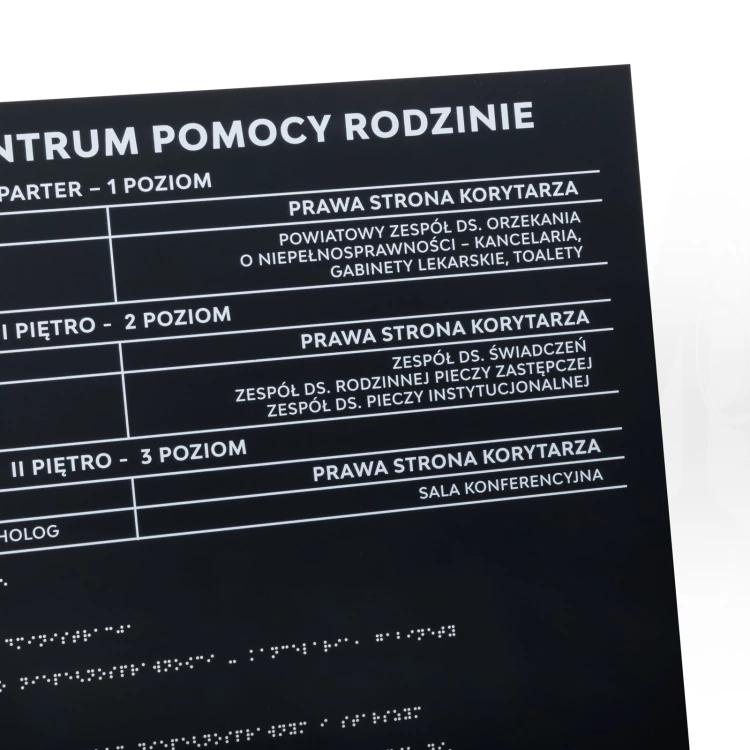 Tablica z pismem Braille'a - akryl czarny mat - wym. 600x450mm - DARK - TAB536