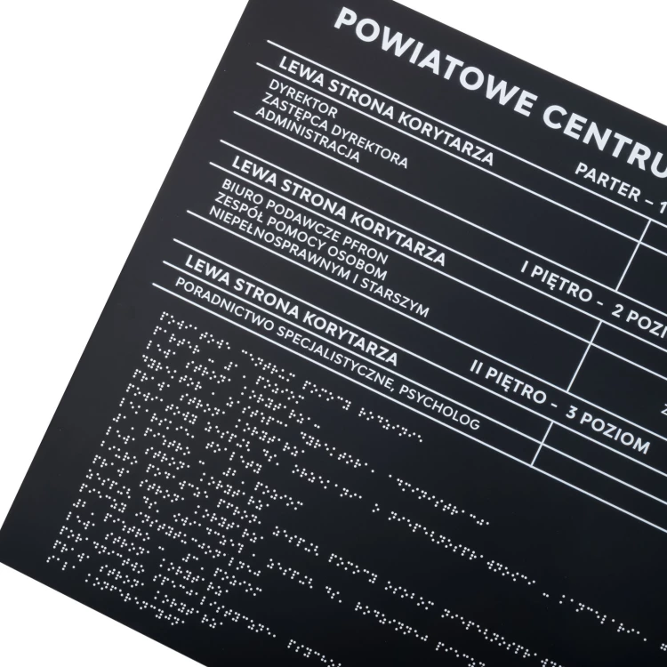 Tablica z pismem Braille'a - akryl czarny mat - wym. 600x450mm - DARK - TAB536