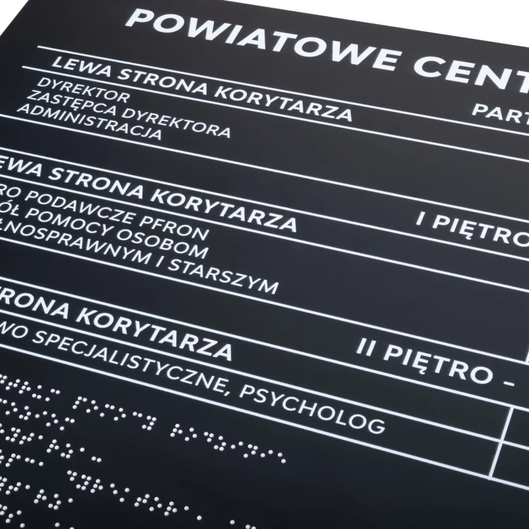 Tablica z pismem Braille'a - akryl czarny mat - wym. 600x450mm - DARK - TAB536