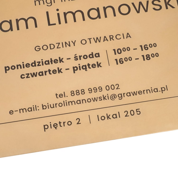 Szyld z mosiądzu zabezpieczony woskiem - grawer CNC - wym. 295x195mm - TAB574