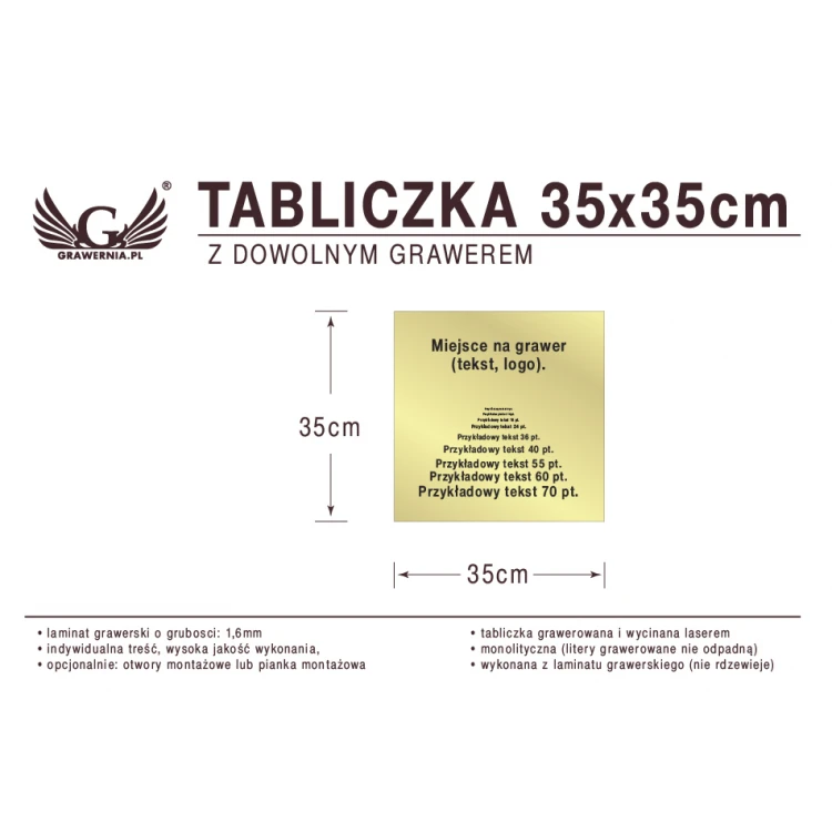 Tabliczka 35x35cm dowolny grawer laserem