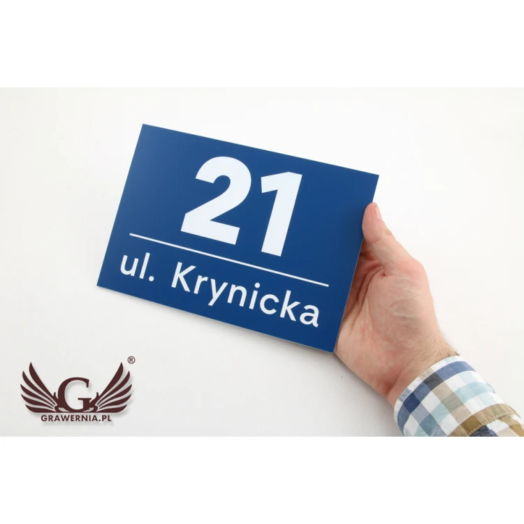 Tabliczka z numerem domu - wym. 210x148mm, gr. 3mm - grawerowana laserem