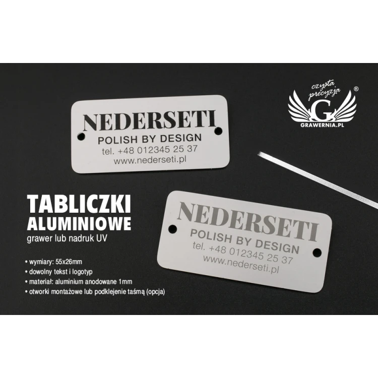 Tabliczka aluminiowa na produkty - niezniszczalny druk - wym. 55x26x1mm - TAB090
