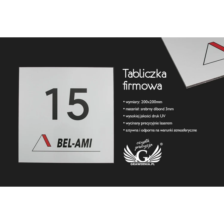 Tabliczka DIBOND MAT srebrny 3mm - druk UV - wym. 200x200mm - SZUV015
