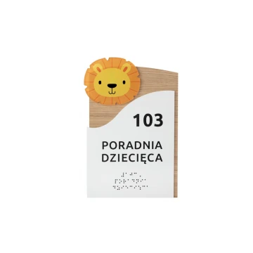 Tabliczka dla przychodni z pismem Braille'a - płyta fornirowana dąb i PCW - wym. 220x155mm - TAB407