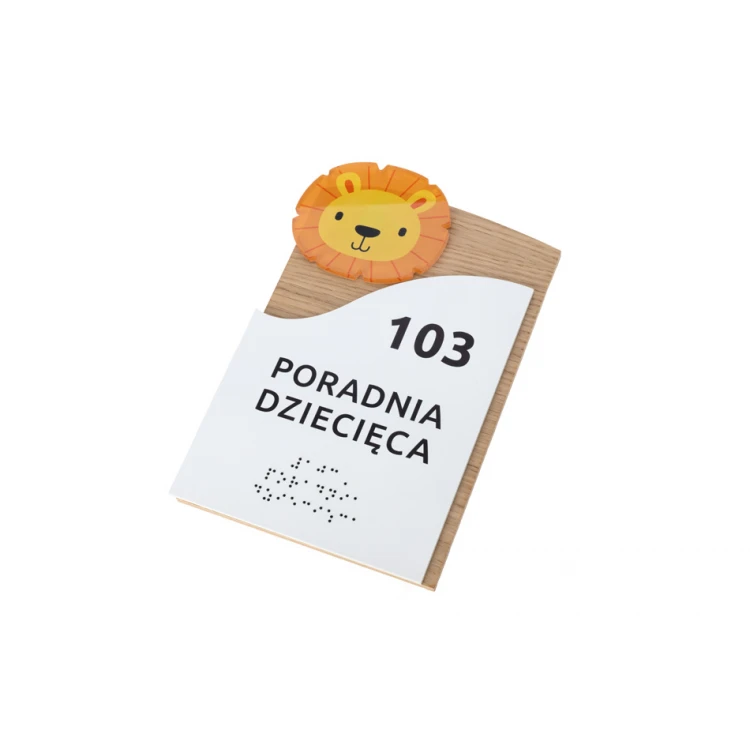 Tabliczka dla przychodni z pismem Braille'a - płyta fornirowana dąb i PCW - wym. 220x155mm - TAB407