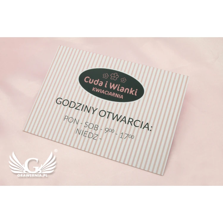 Tabliczka firmowa - godziny otwarcia - wym. 210x148mm (A5) druk UV