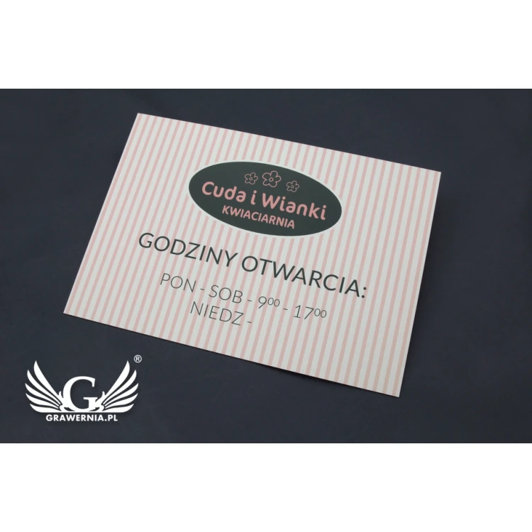 Tabliczka firmowa - godziny otwarcia - wym. 210x148mm (A5) druk UV