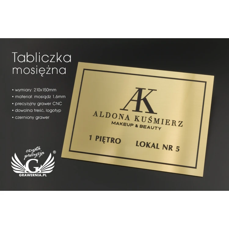 Tablica mosiężna grawerowana - wym. 210x150mm - TAB061
