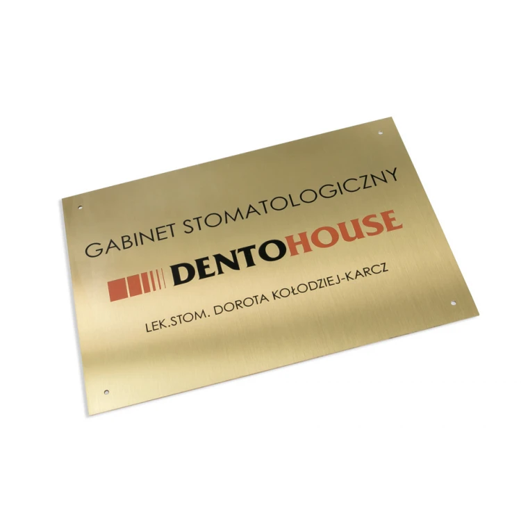 Tabliczka firmowa - mosiądz szczotkowany - grawer CNC i druk UV - wym. 297x210 (A4) - TAB249