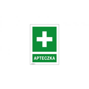 Tabliczka informacyjna apteczka - wym. 150x210mm - PVC - kolorowy druk UV - BHP089