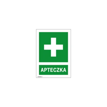 Tabliczka informacyjna apteczka - wym. 150x210mm - PVC - kolorowy druk UV - BHP089