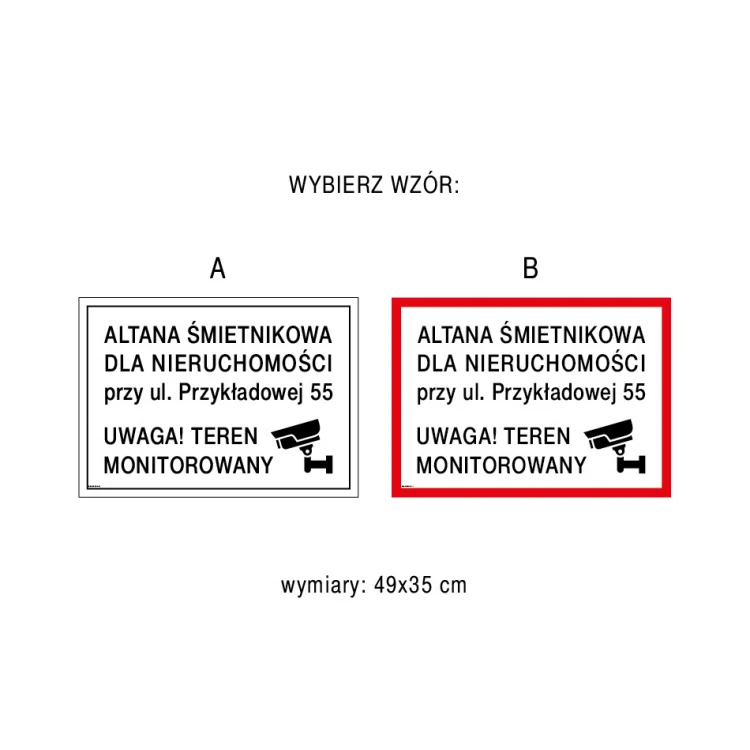 Tabliczka informacyjna do altany, wiaty śmietnikowej - wym. 490x350mm - PVC - kolorowy druk UV - TAB246