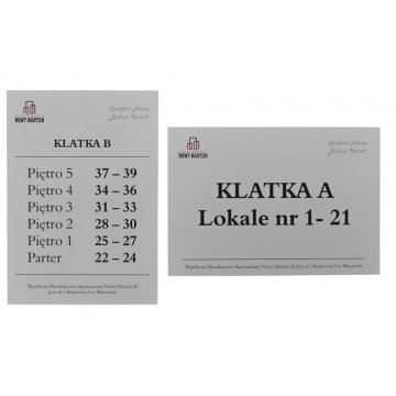 Tabliczka informacyjna do windy lub budynku - DIBOND MAT srebrny 3mm - druk UV - wym. 210x148mm - SZUV017