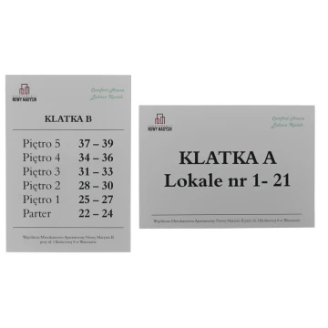 Tabliczka informacyjna do windy lub budynku - DIBOND MAT srebrny 3mm - druk UV - wym. 210x148mm - SZUV017