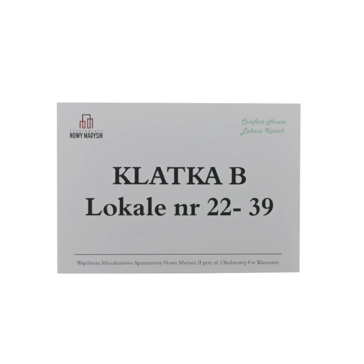 Tabliczka informacyjna do windy lub budynku - DIBOND MAT srebrny 3mm - druk UV - wym. 210x148mm - SZUV017