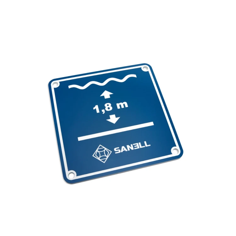 Tabliczka grawerowana informacyjna głębokość basenu - wym. 150x150mm - niebieski laminat 3mm - TAB254 