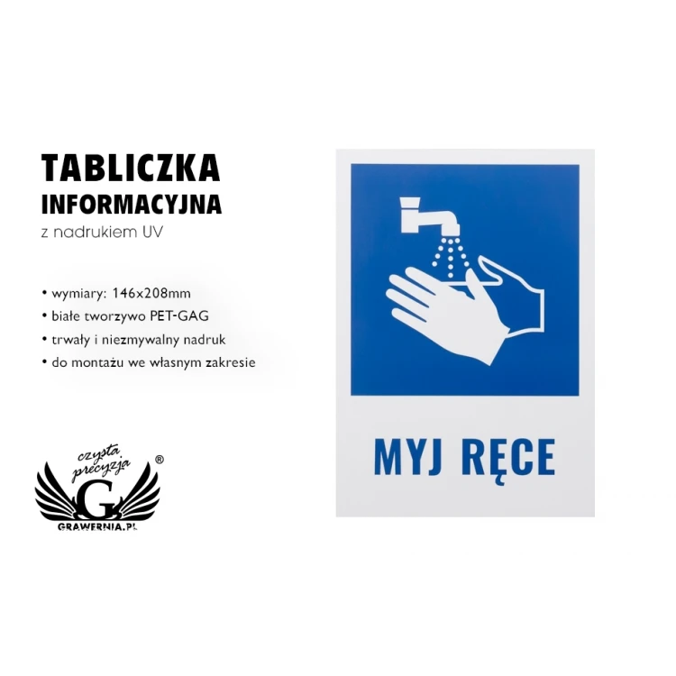 Tabliczka informacyjna myj ręce - wym. 146x208mm - PCW  - kolorowy druk UV - TAB074