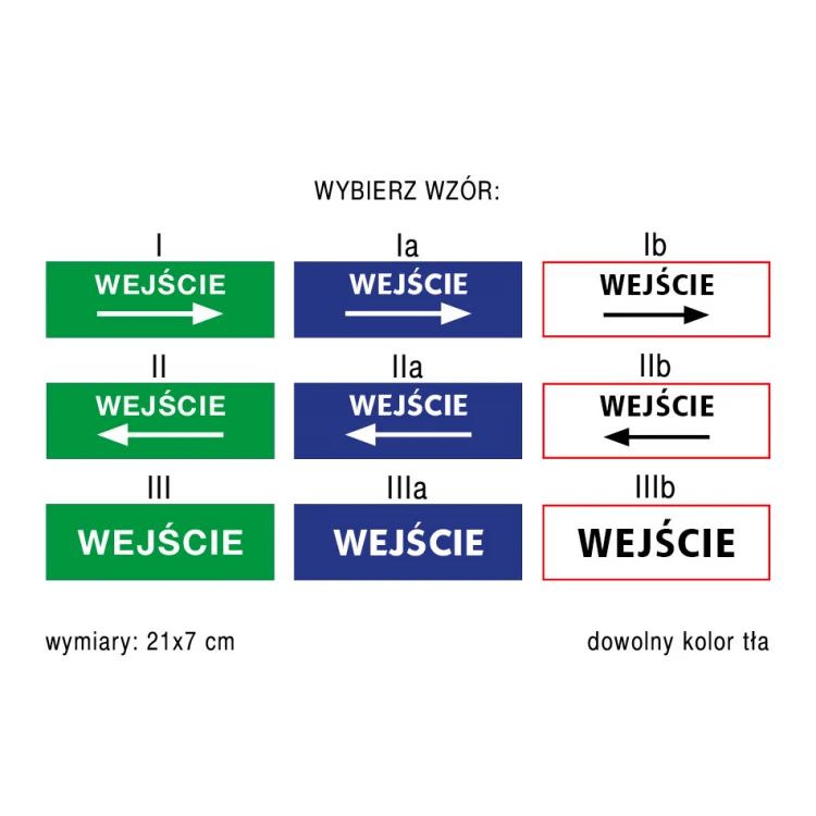 Tabliczka informacyjna wejście - wym. 210x70mm - PVC - kolorowy druk UV - TAB164