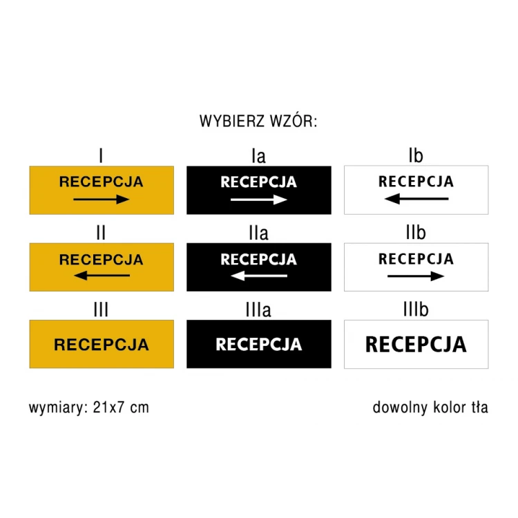 Tabliczka kierunkowa recepcja - wym. 210x70mm - PVC - kolorowy druk UV - TAB159