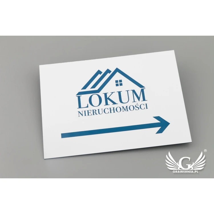 Tabliczka kierunkowa z logotypem firmy - wym. 210x148mm (A5) - biały laminat z kolorowym grawerem - TAB090