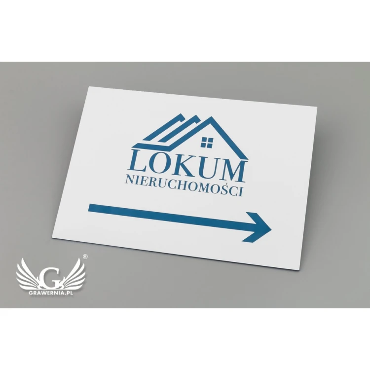 Tabliczka kierunkowa z logotypem firmy - wym. 210x148mm (A5) - biały laminat z kolorowym grawerem - TAB090