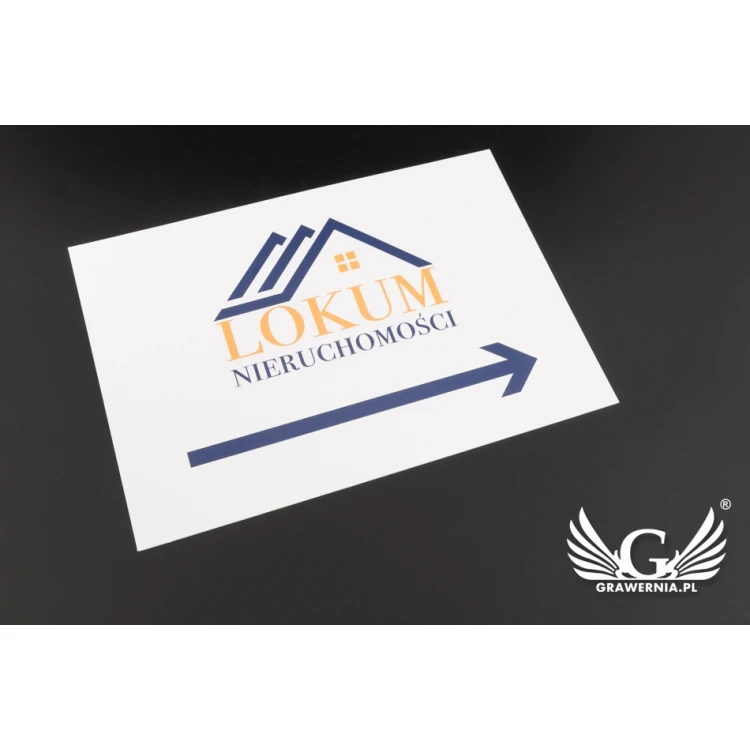 Tabliczka kierunkowa z logotypem firmy - wym. 210x148mm (A5) - kolorowy druk UV - PCW - TAB092