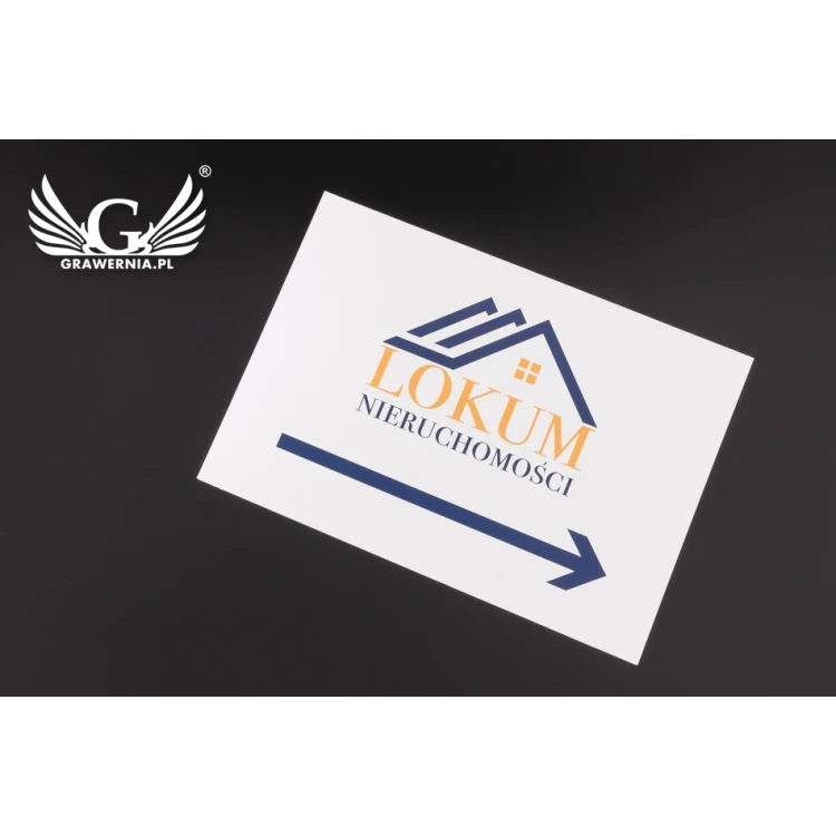 Tabliczka kierunkowa z logotypem firmy - wym. 210x148mm (A5) - kolorowy druk UV - PCW - TAB092