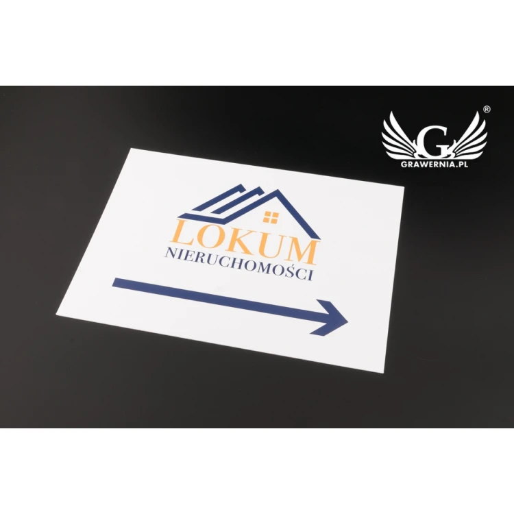 Tabliczka kierunkowa z logotypem firmy - wym. 210x148mm (A5) - kolorowy druk UV - PCW - TAB092